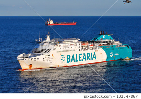 Barcelona, Spain - September 26, 2025: Barcelona cruise port, Balearia car ferry in the port of Barcelona, Catalonia, Spain Barcelona, Spain - September 26, 2025: Barcelona cruise port, Balearia car ferry in the port of Barcelona, Catalonia, Spain 132347867
