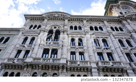 The streets of Trieste with the facades of old and colorful Mediterranean houses. Trieste, Italy 132347878