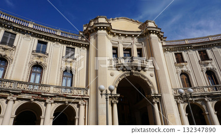 Beautiful view of old facade of building at Messina old city, Sicily Beautiful view of old facade of building at Messina old city, Sicily 132347890
