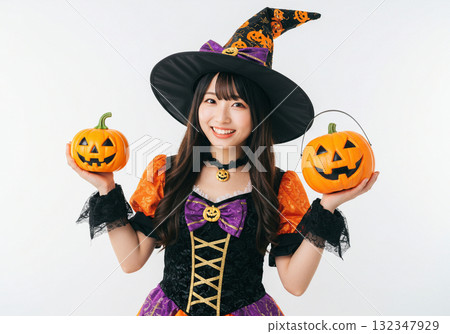 Image of a woman in costume and Halloween party 132347929