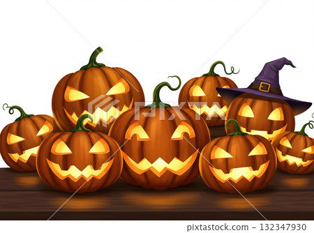 Halloween background with haunted pumpkins 132347930