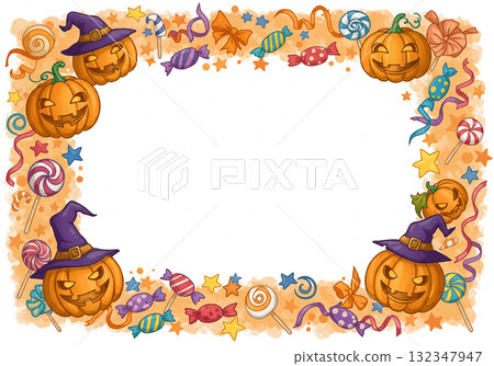 Fun Halloween image with candy and haunted pumpkin 132347947