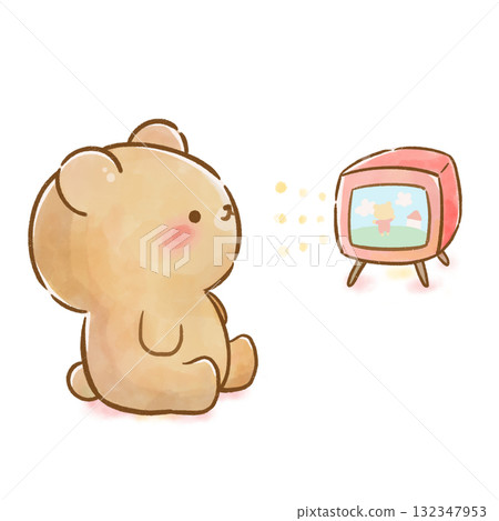 一隻熊看電視的水彩插圖/適合在家的孩子 132347953