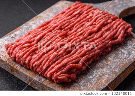 Raw minced beef or pork, ground meat for burgers. Raw minced meat Raw minced beef or pork, ground meat for burgers. Raw minced meat 132348015
