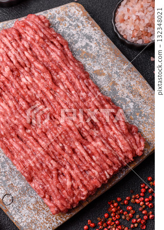 Raw minced beef or pork, ground meat for burgers. Raw minced meat 132348021