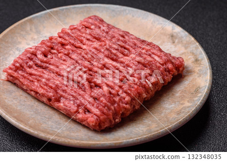 Raw minced beef or pork, ground meat for burgers. Raw minced meat 132348035