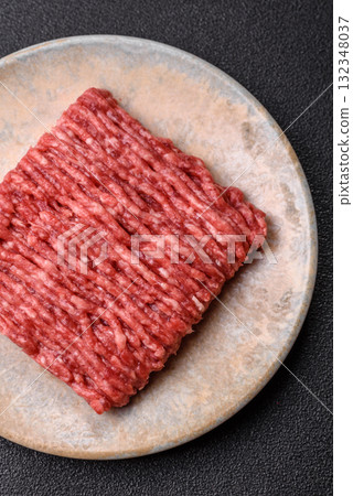 Raw minced beef or pork, ground meat for burgers. Raw minced meat 132348037