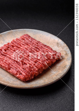 Raw minced beef or pork, ground meat for burgers. Raw minced meat 132348038