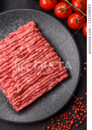 Raw minced beef or pork, ground meat for burgers. Raw minced meat 132348053
