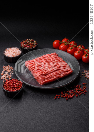 Raw minced beef or pork, ground meat for burgers. Raw minced meat 132348167