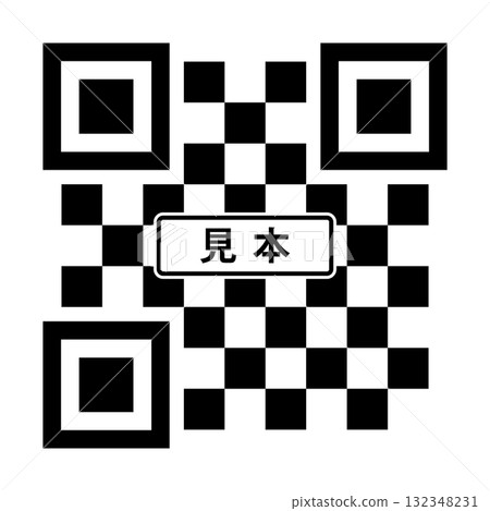 Illustration of a dummy QR code with the word "sample" and a simple deformed design - two-dimensional code Illustration of a dummy QR code with the word "sample" and a simple deformed design - two-dimensional code 132348231