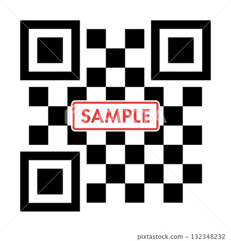 "SAMPLE" lettering and a simple deformed QR code - illustration material of a dummy two-dimensional code 132348232
