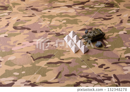 Anti-tank barrier or dragon's teeth made of concrete and iron as a fortification. Dragon's teeth 132348278