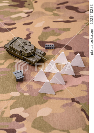 Anti-tank barrier or dragon's teeth made of concrete and iron as a fortification. Dragon's teeth 132348288