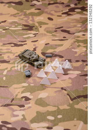 Anti-tank barrier or dragon's teeth made of concrete and iron as a fortification. Dragon's teeth 132348292
