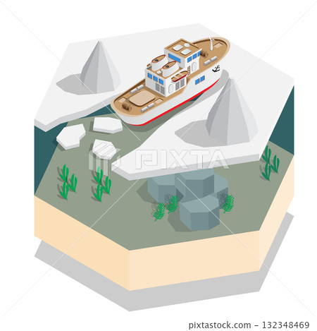 Ship in the sea ice. Isometric. Vector illustration. 132348469