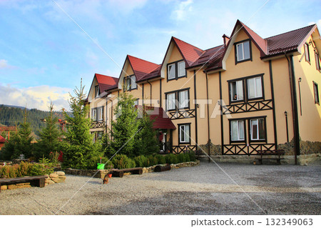 Tourist base with a beautiful landscape and garden. Modern touristic house Tourist base with a beautiful landscape and garden. Modern touristic house 132349063