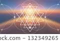 Sri Yantra lotus mandala, sacred geometry figure used in Hinduism and Tantrism as a tool for meditation and concentration to harmonize the mind and promote spiritual awakening. Sunset Background 132349265