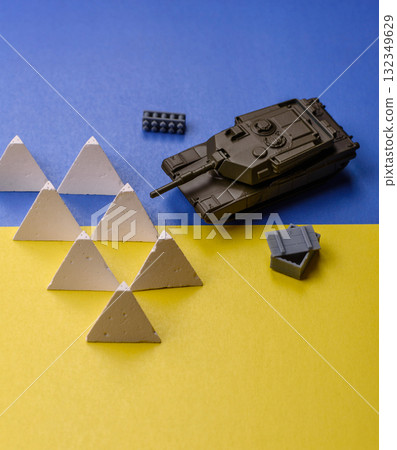 Anti-tank barrier or dragon's teeth made of concrete and iron as a fortification. Dragon's teeth Anti-tank barrier or dragon's teeth made of concrete and iron as a fortification. Dragon's teeth 132349629