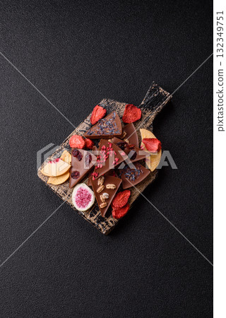 Craft home made chocolate with berries and fruits, delicious sweets. Craft chocolate 132349751