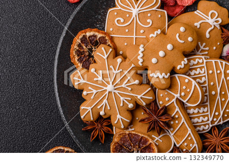 Christmas gingerbread, food for winter holidays, holiday table decoration. Christmas gingerbread Christmas gingerbread, food for winter holidays, holiday table decoration. Christmas gingerbread 132349770