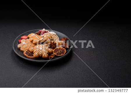 Christmas gingerbread, food for winter holidays, holiday table decoration. Christmas gingerbread 132349777