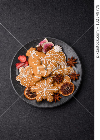 Christmas gingerbread, food for winter holidays, holiday table decoration. Christmas gingerbread Christmas gingerbread, food for winter holidays, holiday table decoration. Christmas gingerbread 132349779
