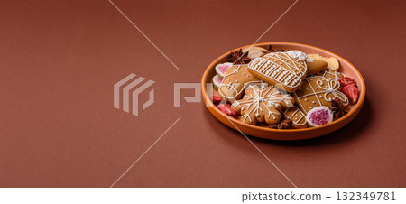 Christmas gingerbread, food for winter holidays, holiday table decoration. Christmas gingerbread Christmas gingerbread, food for winter holidays, holiday table decoration. Christmas gingerbread 132349781