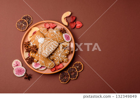 Christmas gingerbread, food for winter holidays, holiday table decoration. Christmas gingerbread 132349849