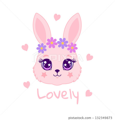 Cute pink bunny face. 132349873