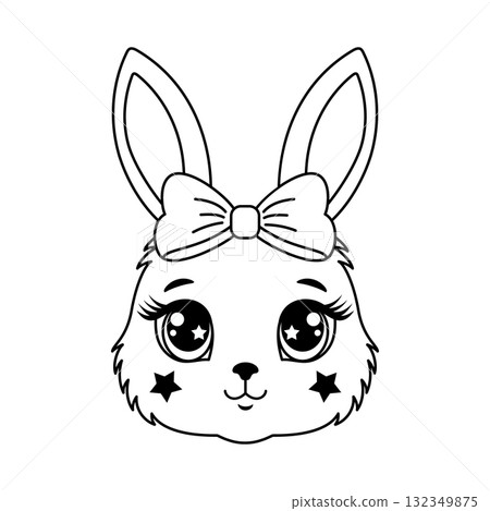 A cute bunny's face with a bow and big eyes A cute bunny's face with a bow and big eyes 132349875
