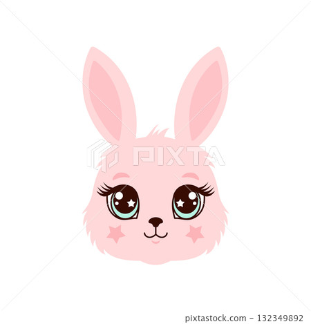 Cute pink bunny face illustration with big eyes. 132349892