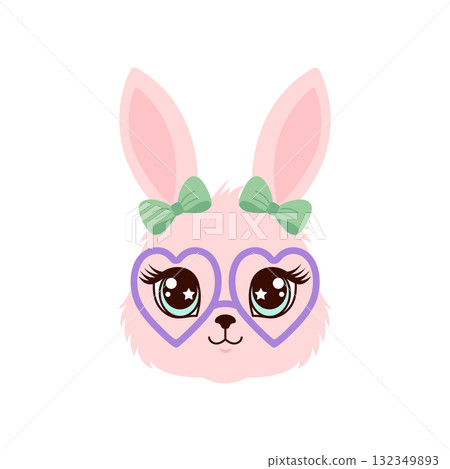 Cute pink bunny face illustration 132349893