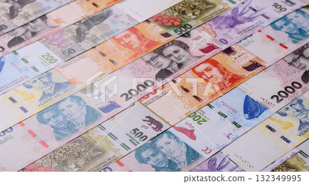Argentina paper money, peso banknotes as currency for exchange or travel. Argentina money Argentina paper money, peso banknotes as currency for exchange or travel. Argentina money 132349995