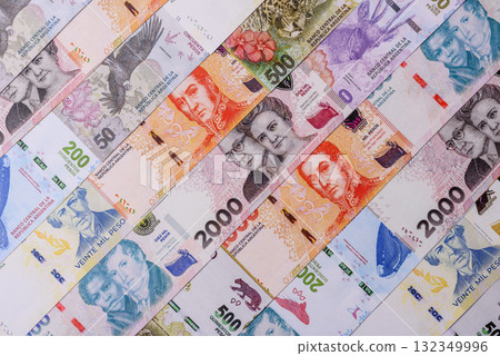 Argentina paper money, peso banknotes as currency for exchange or travel. Argentina money 132349996