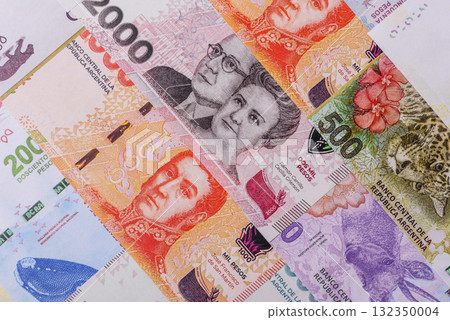 Argentina paper money, peso banknotes as currency for exchange or travel. Argentina money Argentina paper money, peso banknotes as currency for exchange or travel. Argentina money 132350004