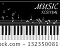 Music festival poster with piano keys and notes. Vibrant design for concert promotion and artistic events. 132350081