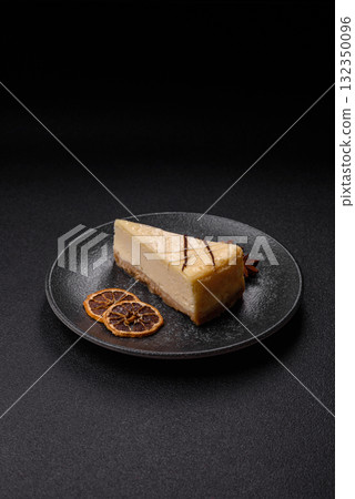 A piece of sweet New York cheesecake, dessert, cheese and vanilla pie. Classic cheesecake 132350096