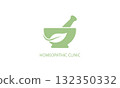 Homeopathic clinic mortar and pestle with leaf, isolated on white background vector design 132350332