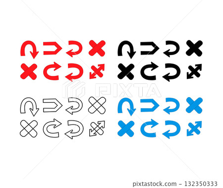 Set of arrows and crosses in red, black, grey, and blue, isolated on white background vector design Set of arrows and crosses in red, black, grey, and blue, isolated on white background vector design 132350333