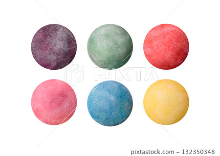 Japanese mochi, ice cream or Asian sweets with fruit filling. Mochi of different colors Japanese mochi, ice cream or Asian sweets with fruit filling. Mochi of different colors 132350348