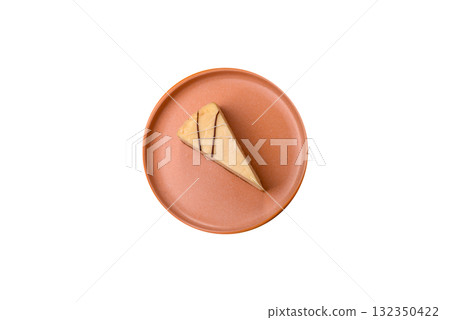 A piece of sweet New York cheesecake, dessert, cheese and vanilla pie. Classic cheesecake 132350422