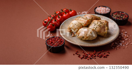 Chicken shish pieces fried on a skewer with salt and spices. Chicken shashlik 132350490