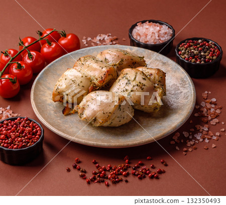 Chicken shish pieces fried on a skewer with salt and spices. Chicken shashlik 132350493