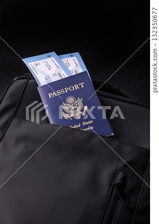 US passport, american visa for travel, document with tickets in travel bag. US passport US passport, american visa for travel, document with tickets in travel bag. US passport 132350677