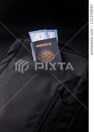 Passport Mexico, visa for travel, document with tickets in travel bag. Mexican passport Passport Mexico, visa for travel, document with tickets in travel bag. Mexican passport 132350695