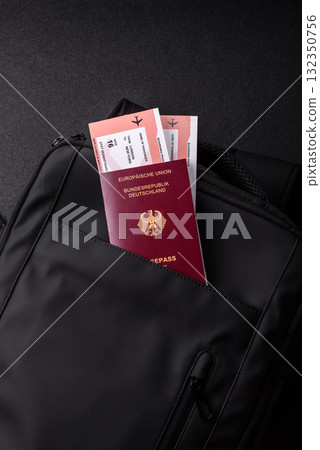 Passport Germany, visa for travel, document with tickets in travel bag. German passport Passport Germany, visa for travel, document with tickets in travel bag. German passport 132350756