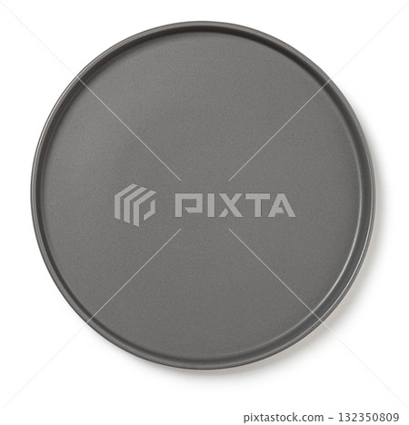 Round nonstick pizza pan baking tray kitchenware isolated 132350809