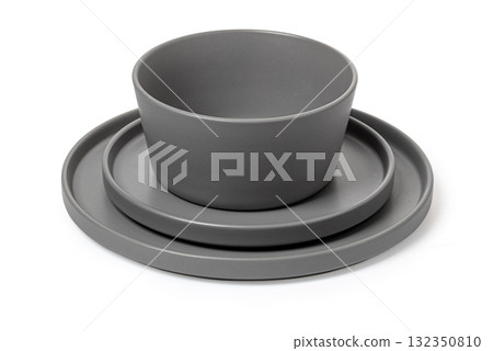 Gray minimalist ceramic dinnerware set for serving food Gray minimalist ceramic dinnerware set for serving food 132350810