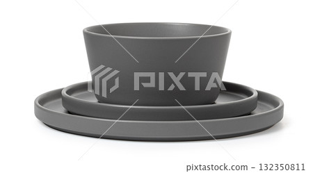 Gray minimalist ceramic dinnerware set for serving food 132350811